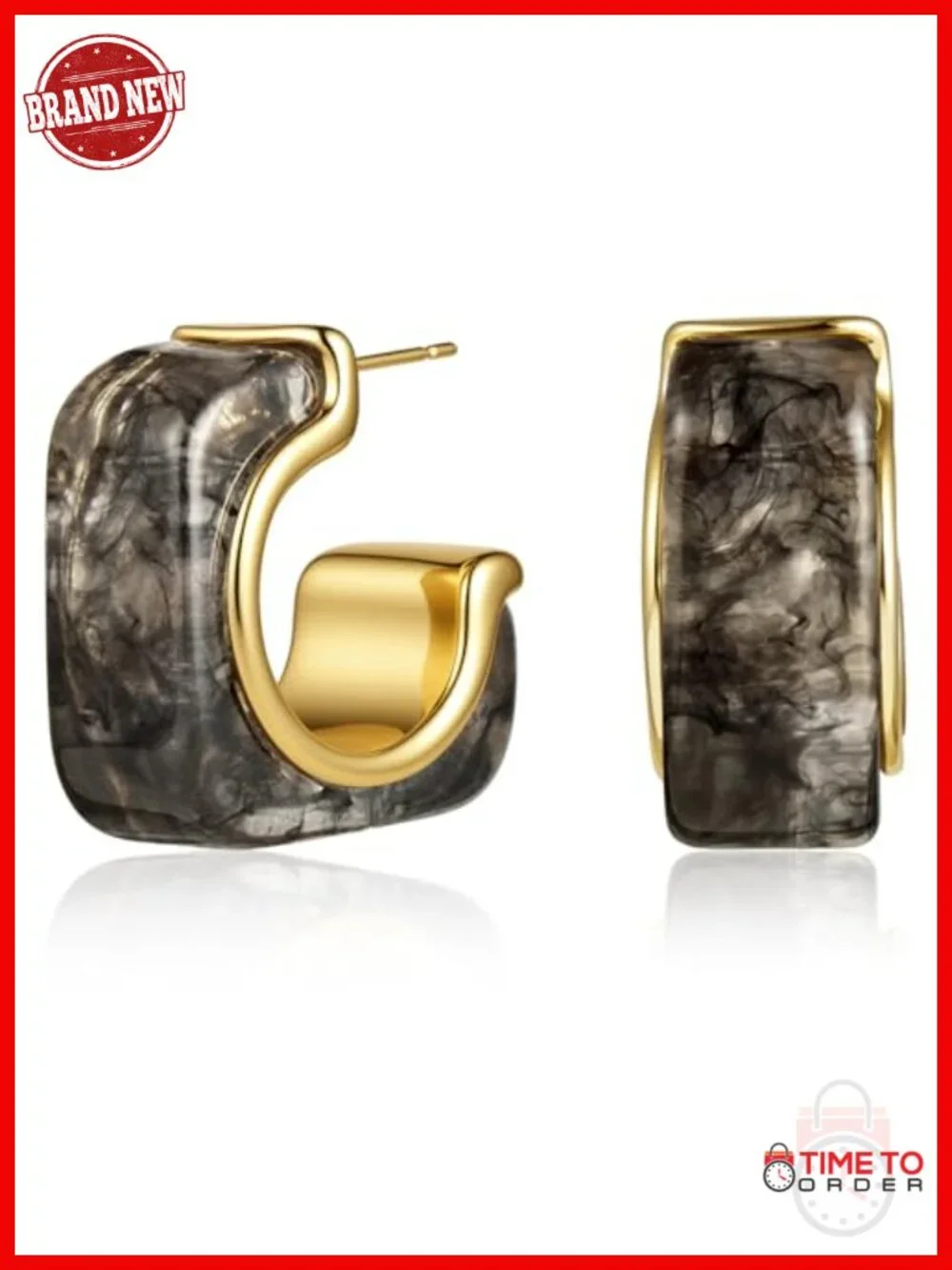 Chunky Hoop Earrings 18K Gold Plated Tortoise Shell Leopard Resin, 925 Sterling